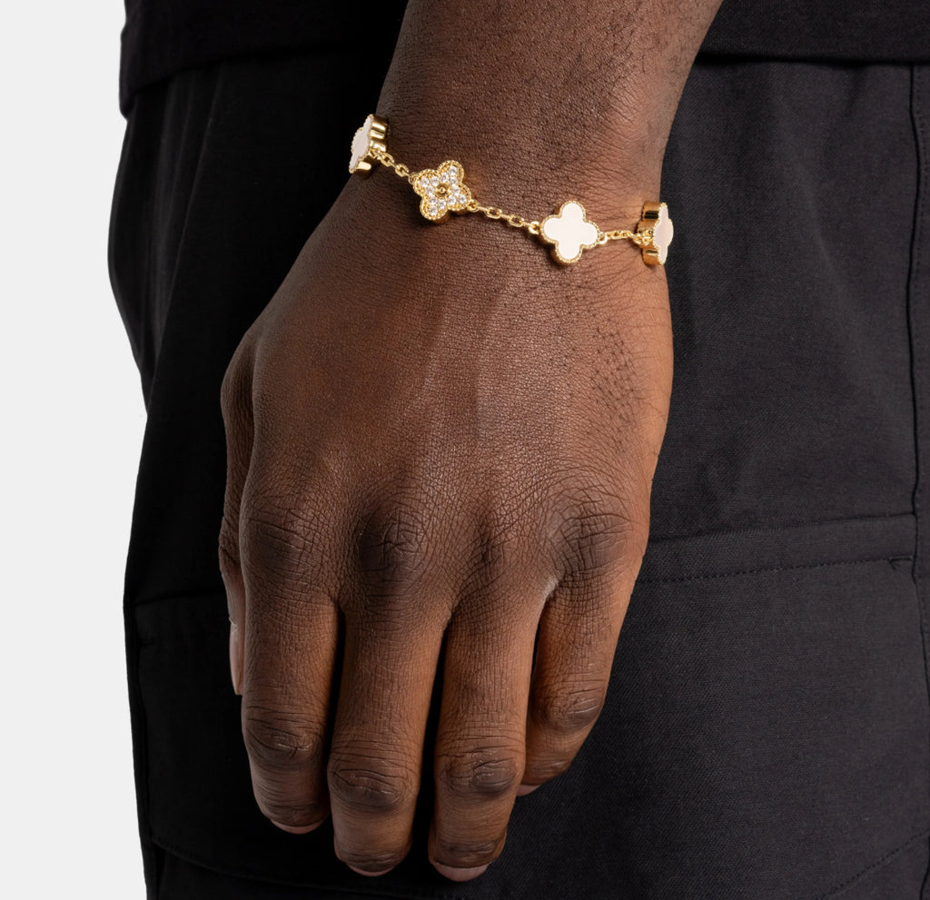 Bracelet Trèfle en Perles Glacées & Or