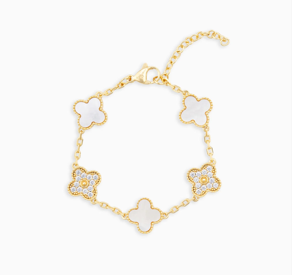 Bracelet Trèfle en Perles Glacées & Or